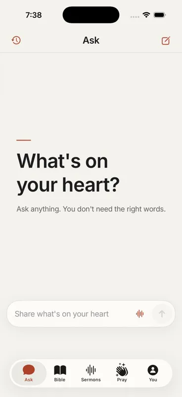 Lumin Ask screen: bring an honest question and receive a short answer with the Scripture reference shown.